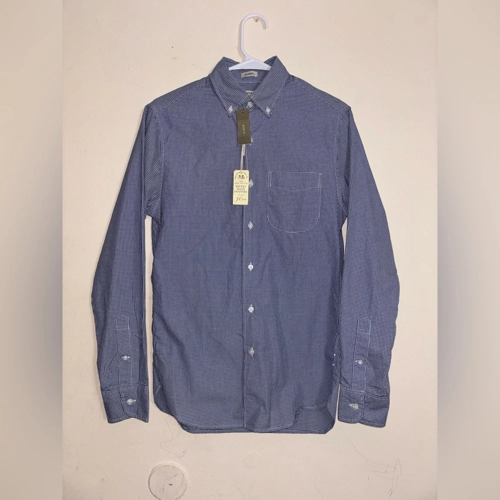 J Crew Classic Mens Long Sleeve Button Shirt extra small Blue White 100% Cotton